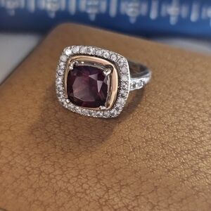 Rhodolite Square Stone Ring S925/14K